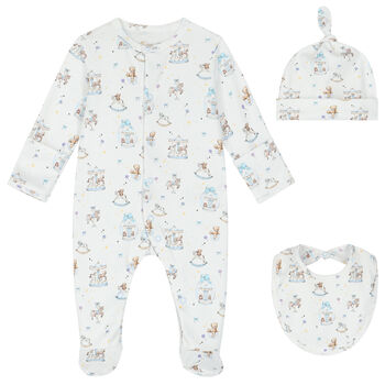 Baby Boys White & Blue Carousel Babygrow Set